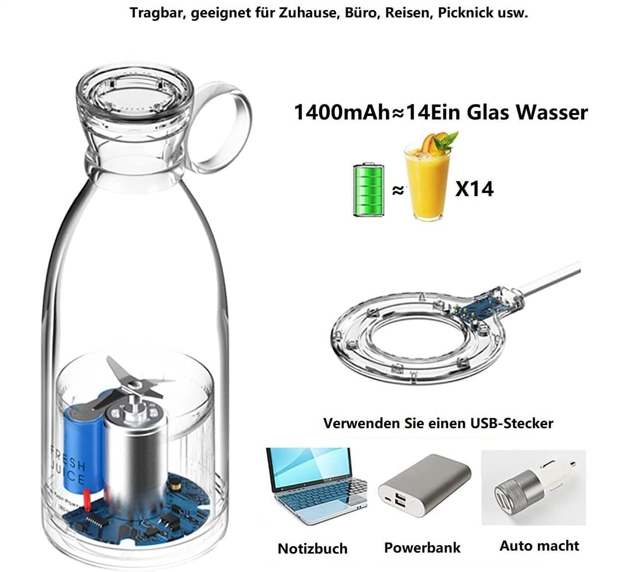 Blender Smoothie Makers, 350ml Tragbarer Mixer Mini Jug Blenders